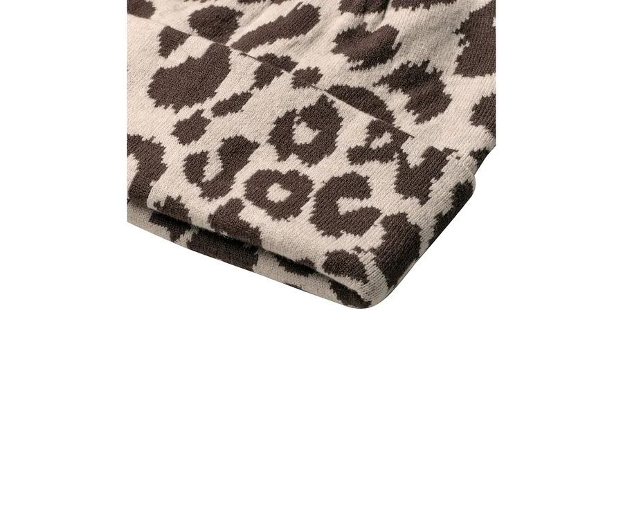 Béžovo-hnědá pletená čepice Street One s leopardím vzorem.