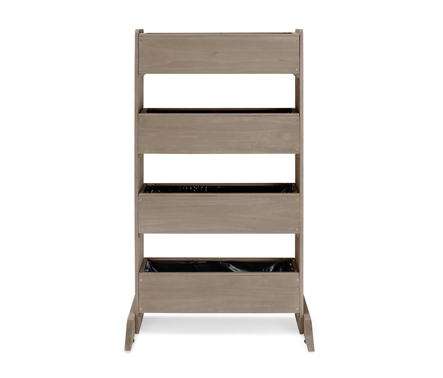 Šedý vertikální záhon se čtyřmi úrovněmi.