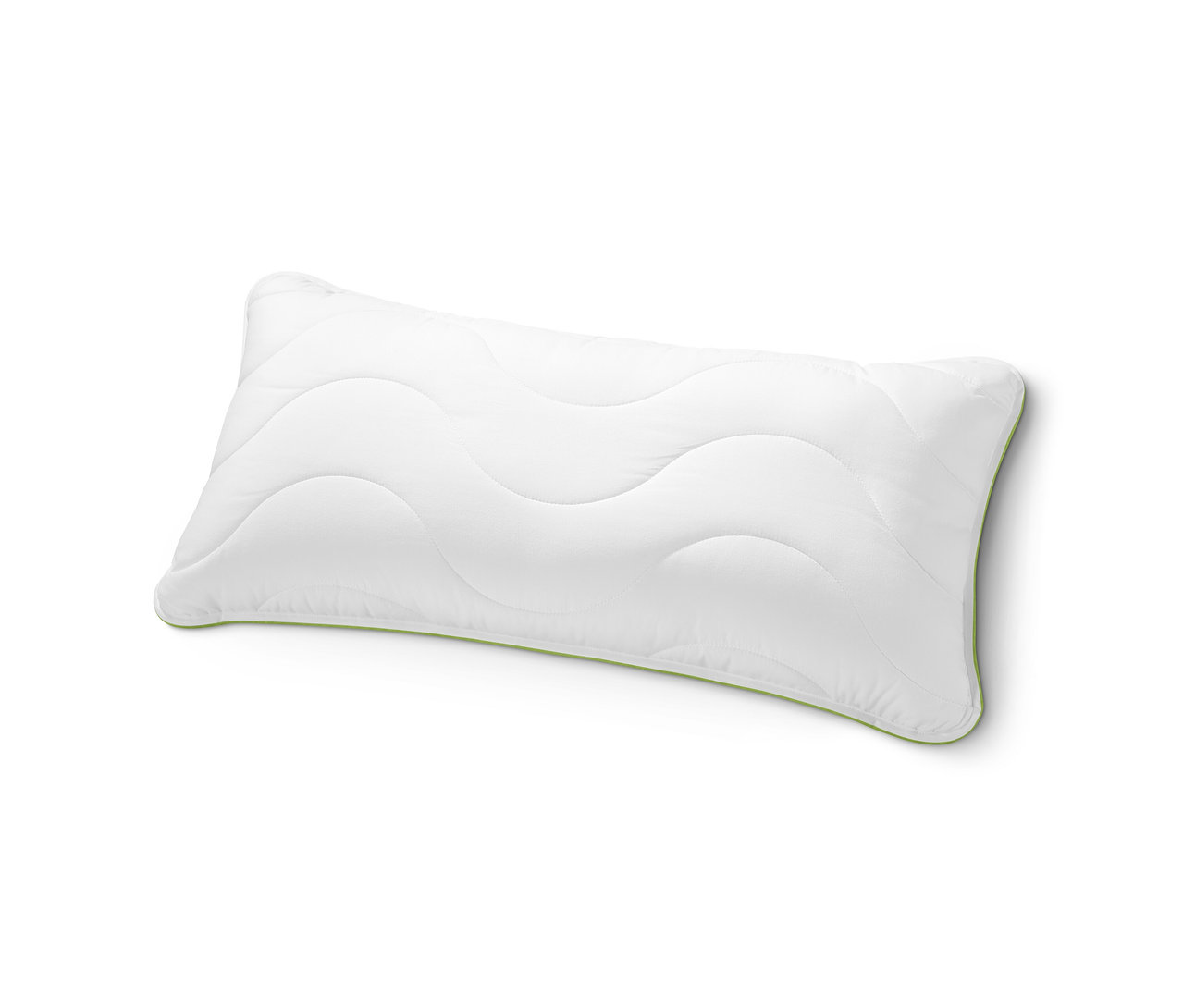 Bílý polštář Irisette® Greenline o rozměrech cca 80 x 40 cm.