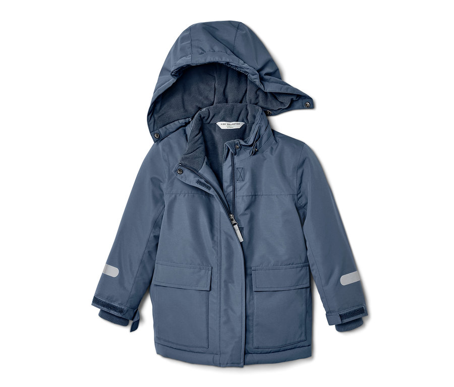 Modrá dětská zimní kombinéza s kapucí.