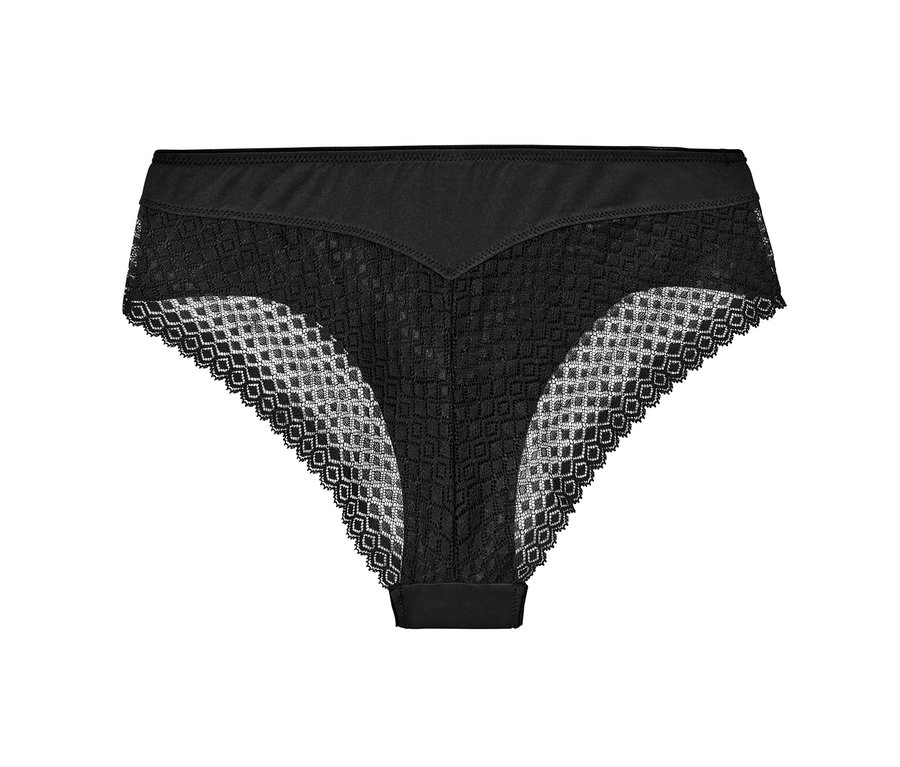 Černé brazilské kalhotky, 4 ks, s krajkou.