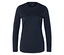 Tmavě modré tričko s dlouhým rukávem a kulatým výstřihem, s malým bílým štítkem „ACTIVE“ u krku.