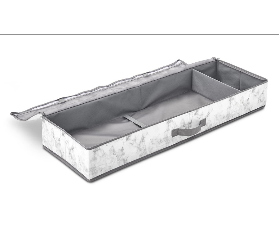 Prázdný úložný box na dárkový papír s mramorovým vzorem.