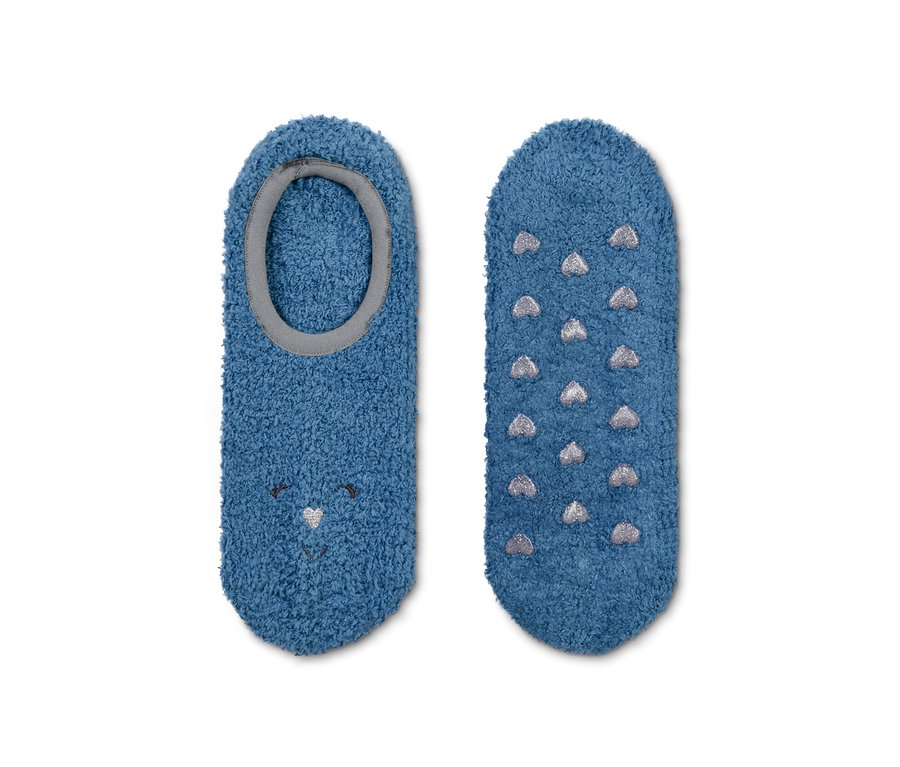 Dva modré páry ponožkových papučí s protiskluzovou podrážkou.