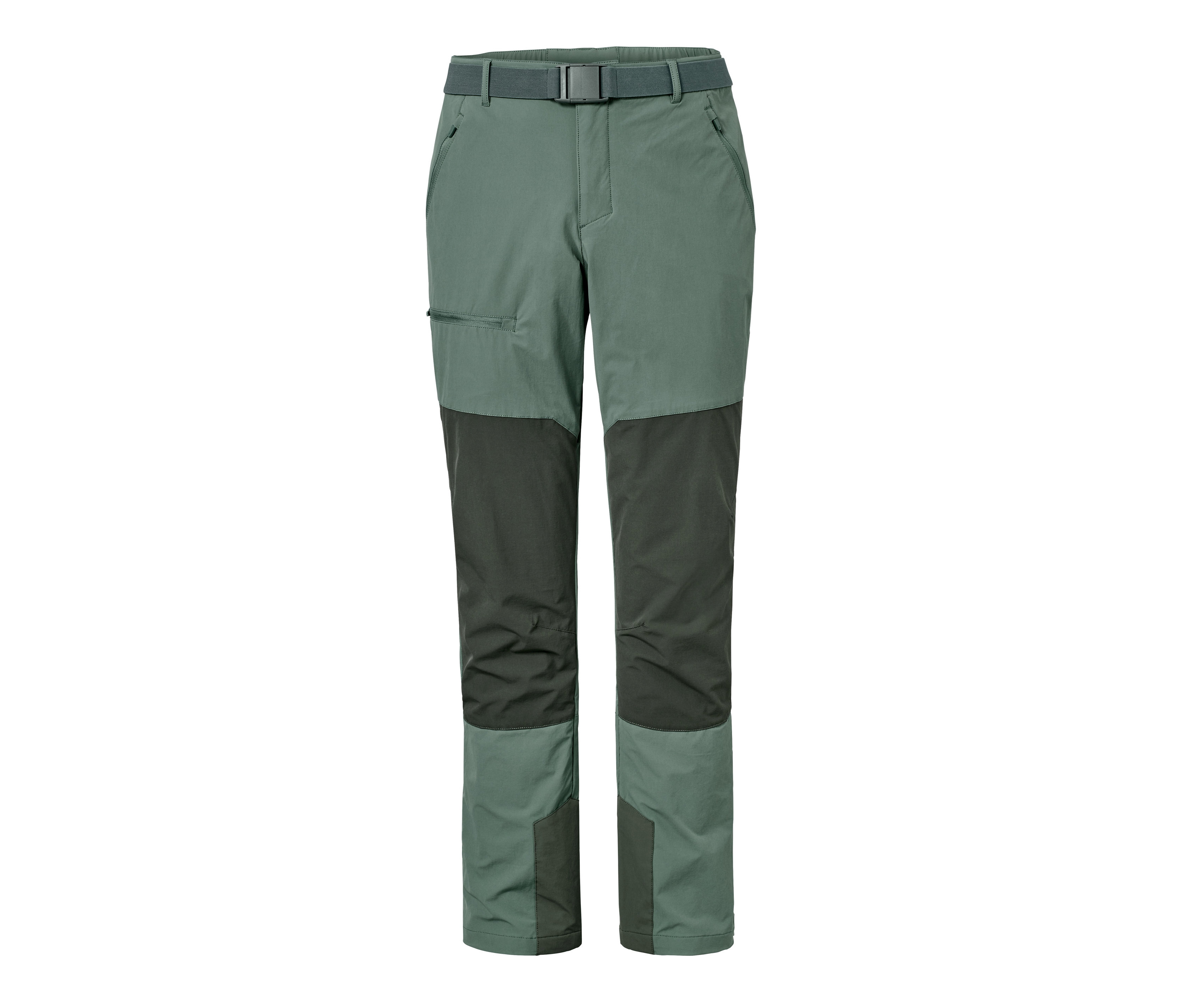 Zelené outdoorové kalhoty.