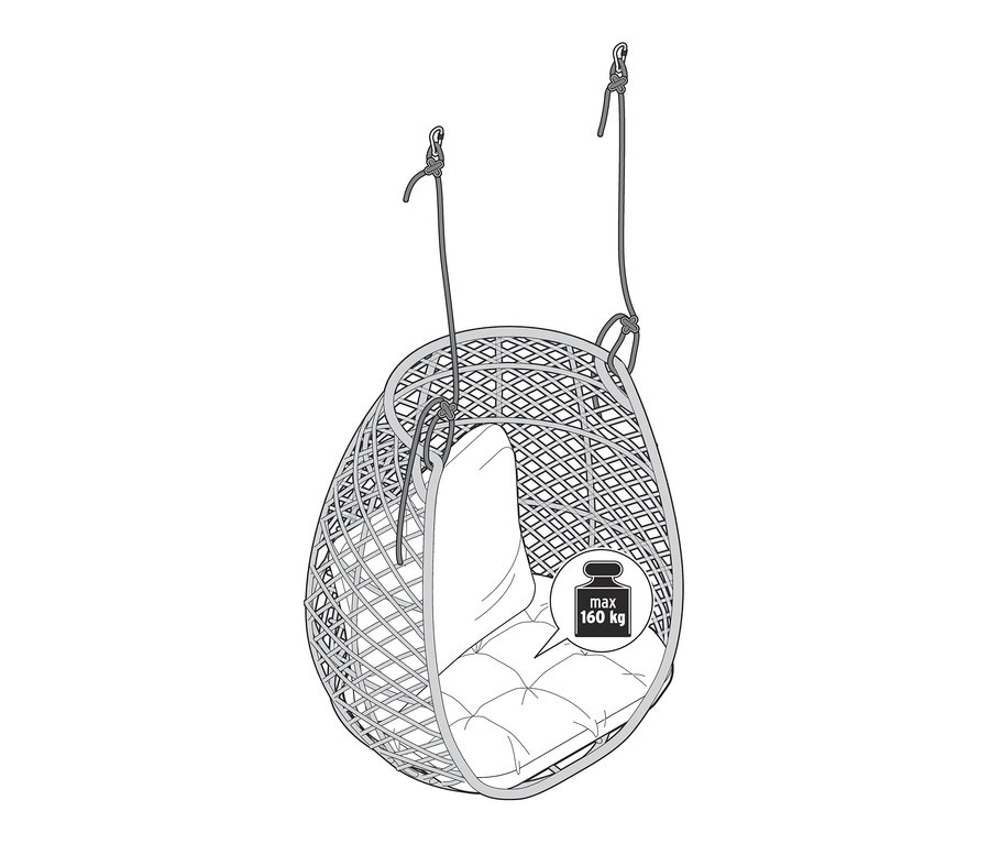 Ilustrace závěsného křesla Boho s maximální nosností 160 kg.