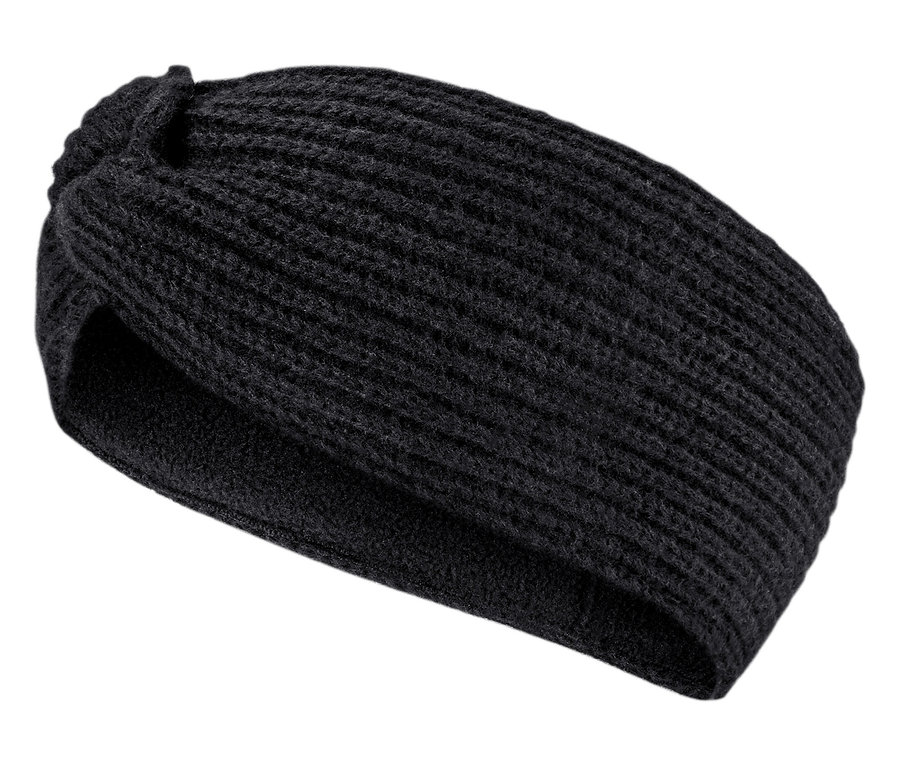 Detail pletené černé čelenky.