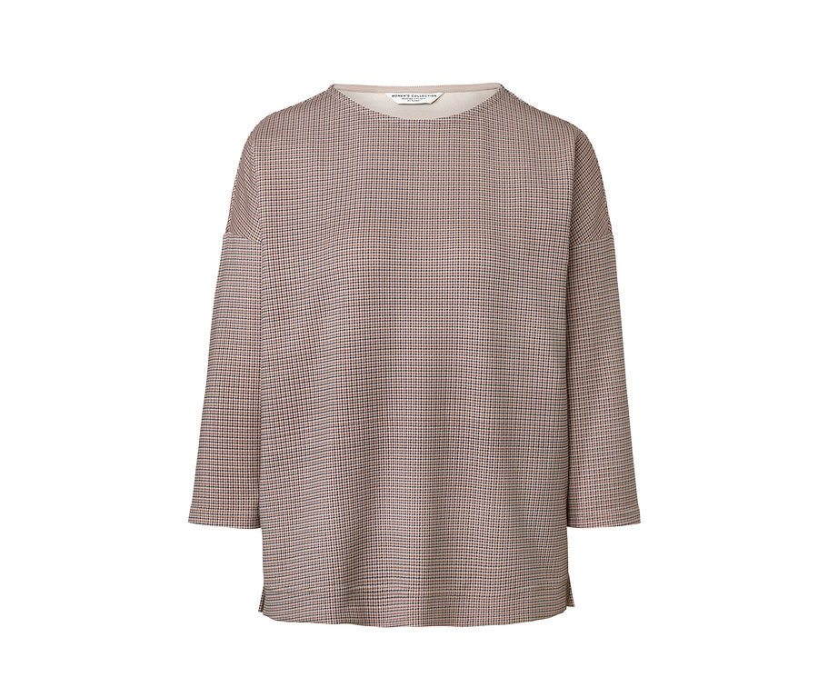 Kostkovaná mikina s dlouhými rukávy.