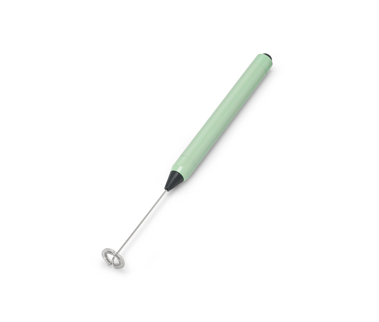 Zelený napěňovač mléka na bílém pozadí.