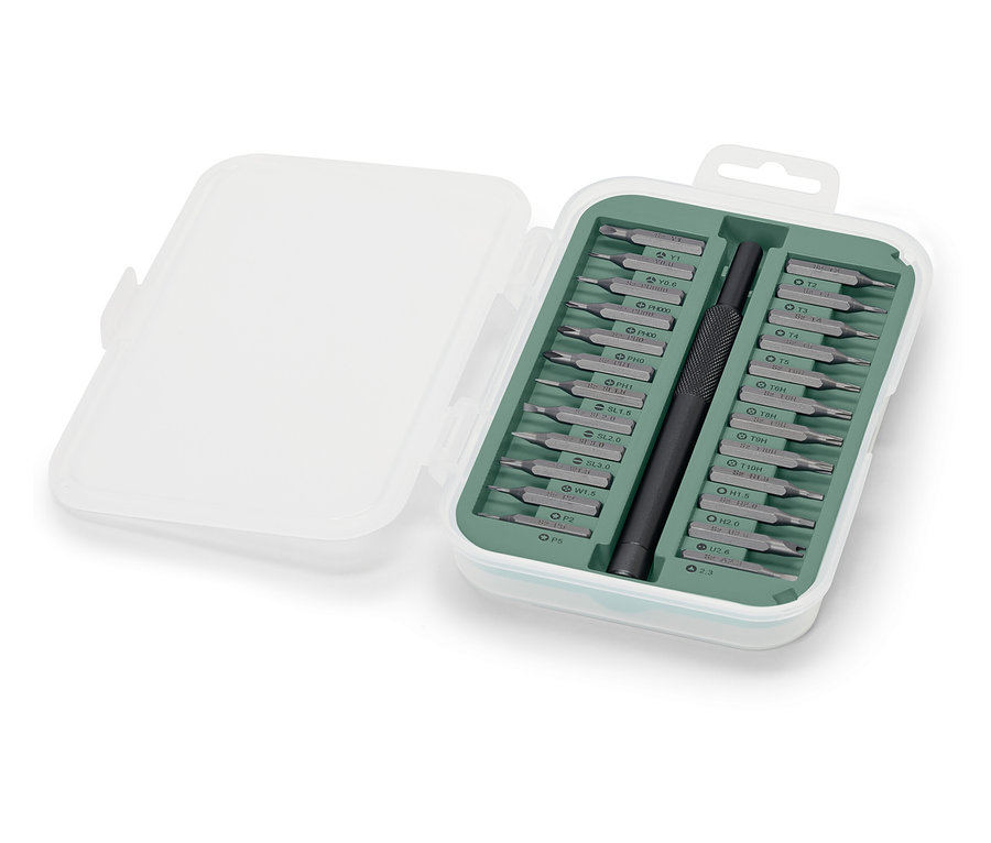 Sada precizních šroubováků v plastovém pouzdře.