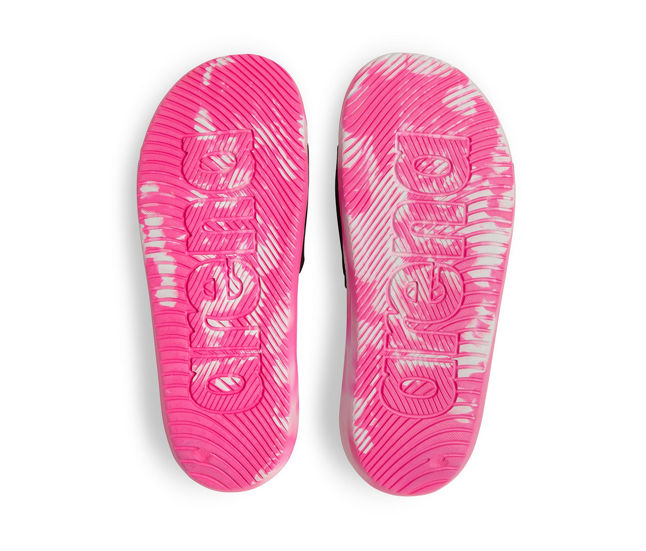 Dvoje dětské pantofle k vodě arena Junior Urban Active, růžové, s bílým vzorem a logem.