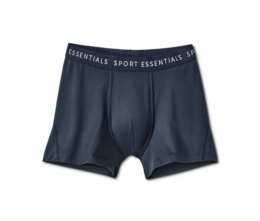 Tmavě modré sportovní boxerky 2 ks s nápisem ESSENTIALS SPORT ESSENTIALS.