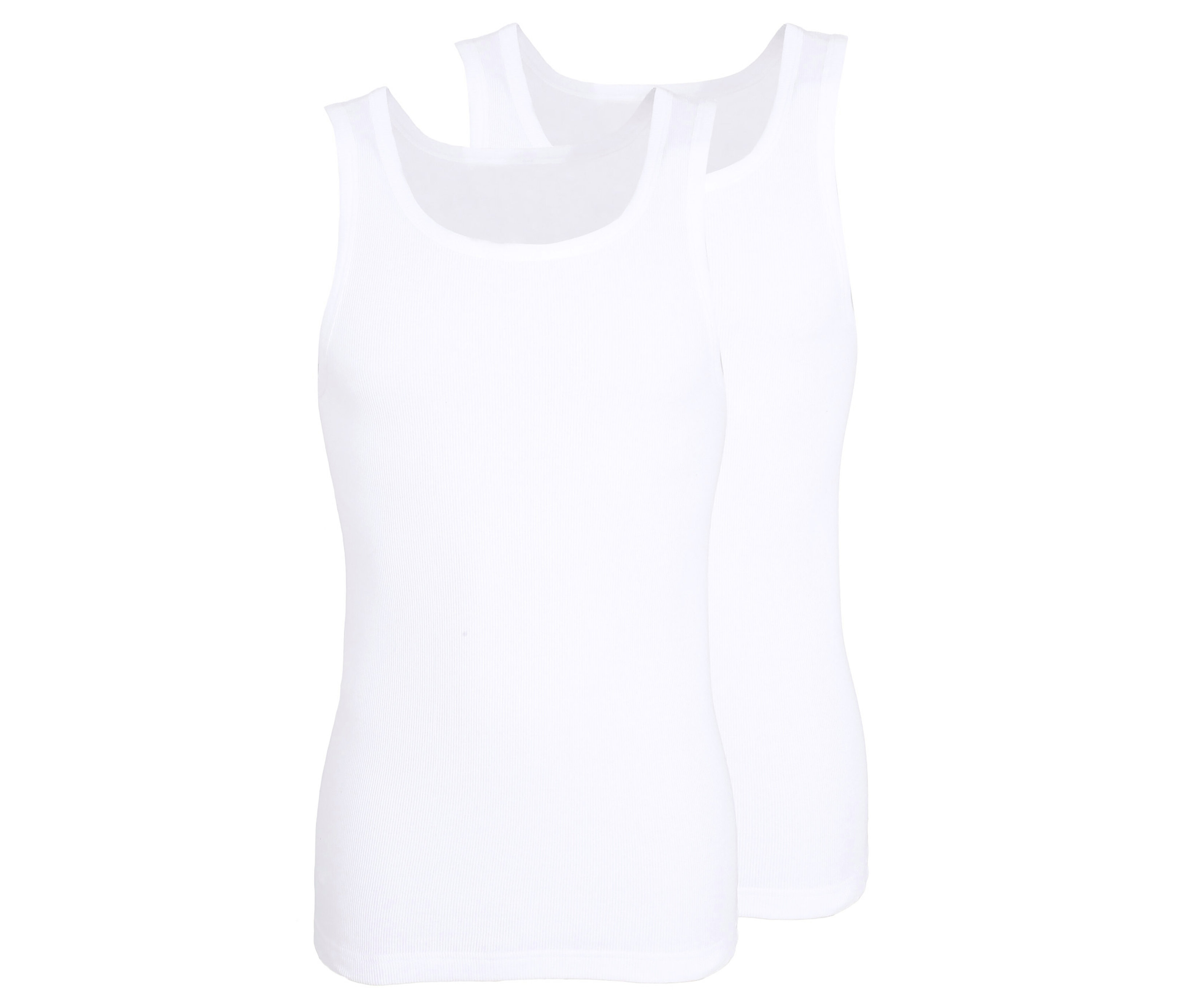 Dvě bílá nátělníky Tom Tailor »Montana«, 2 ks, naskládané na sobě.