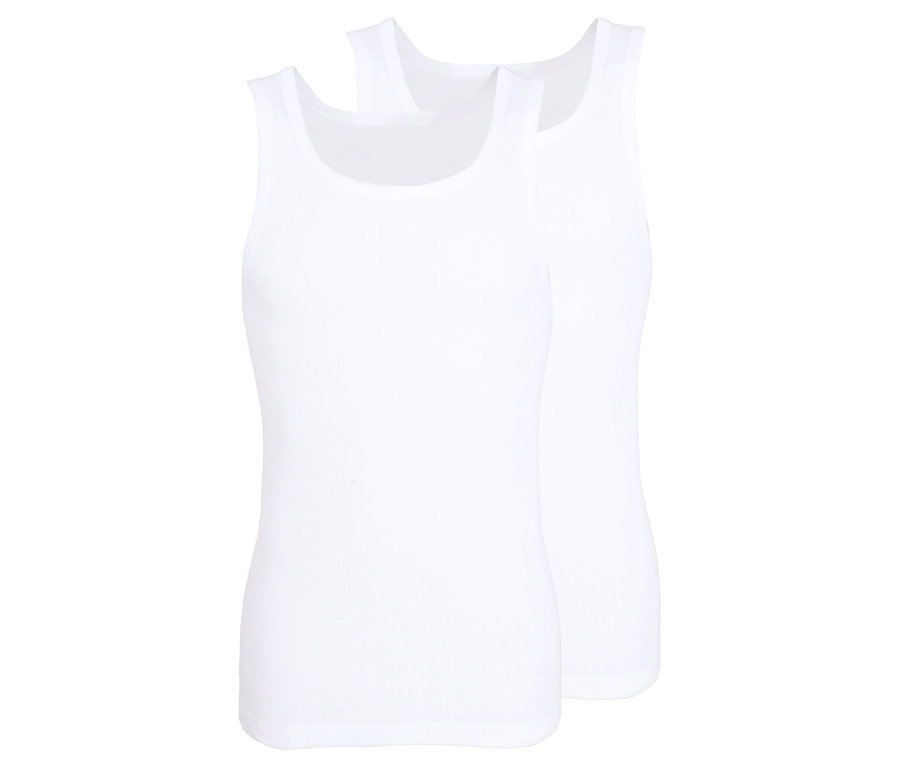 Dvě bílá nátělníky Tom Tailor »Montana«, 2 ks, naskládané na sobě.