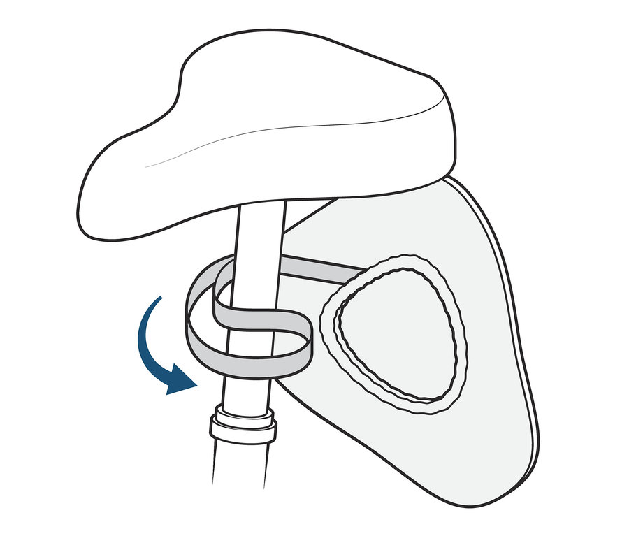 Nákres cyklistického sedla s potahem.