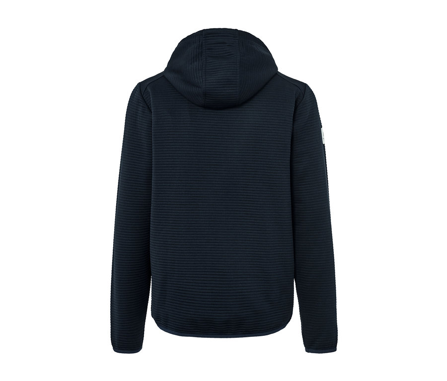 Tmavě modrá melírovaná funkční bunda zezadu.