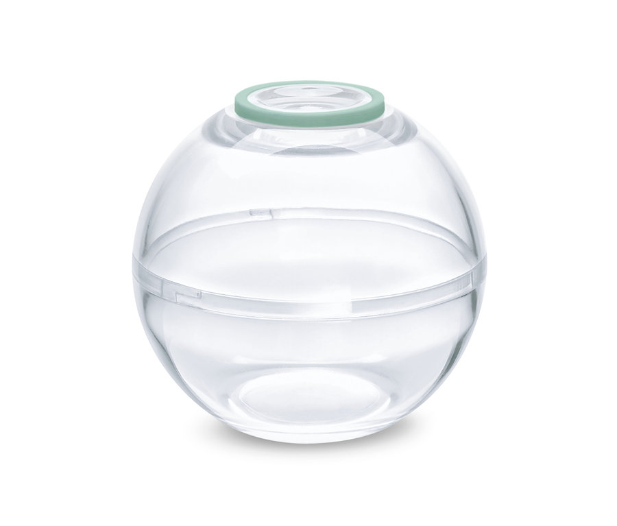 Kulatá průhledná nádoba na potraviny s víkem světle zelené barvy.