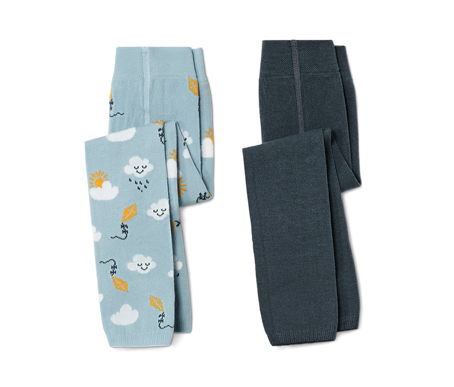 Dvoje dětské pletené legíny s motivem mráčků.