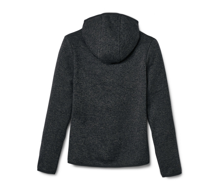 Detail dětské mikiny z pleteného fleecu zezadu.