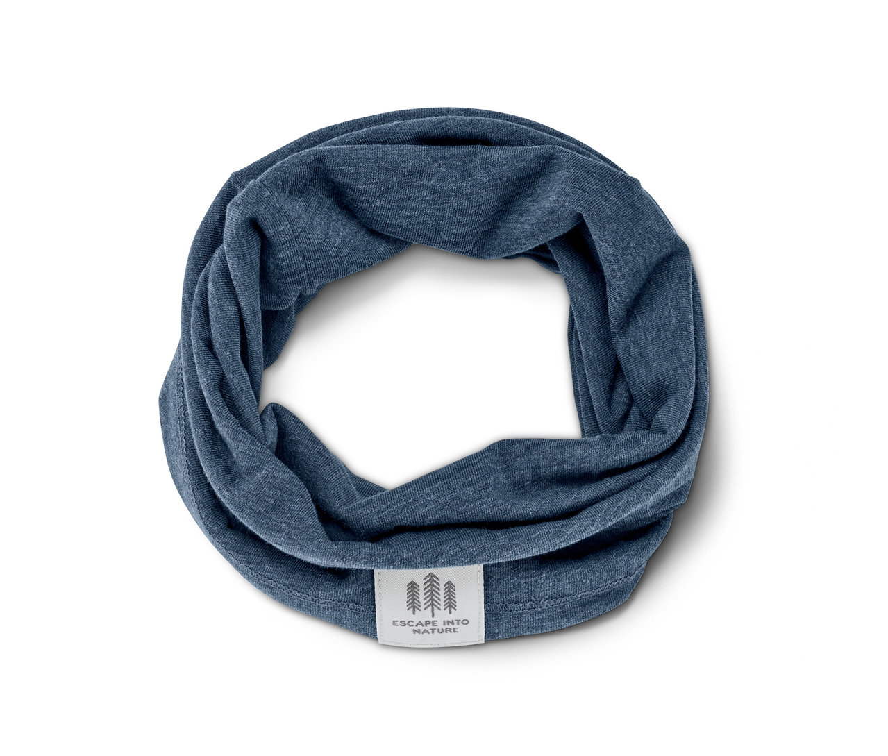 Modrý multifunkční šátek na bílém pozadí.