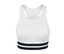 Bílá sportovní podprsenka »Crop Top« s tmavě modrým pruhem dole.