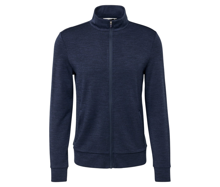 Tmavě modrá funkční bunda s vlnou s certifikací RWS na zip.