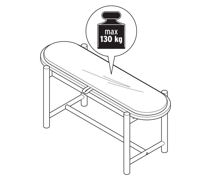 Nákres oválné lavice s maximální nosností 130 kg.