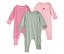 Pyžama pro miminka, 3 ks, se srdíčky, proužky a jednobarevné růžové, všechna se zipem.