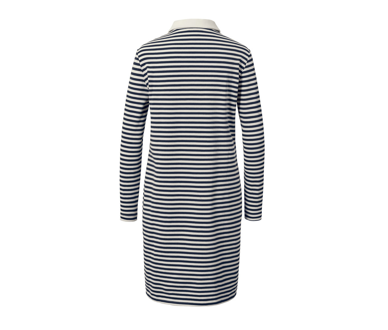 Pruhované šaty z teplákoviny s polo límečkem.