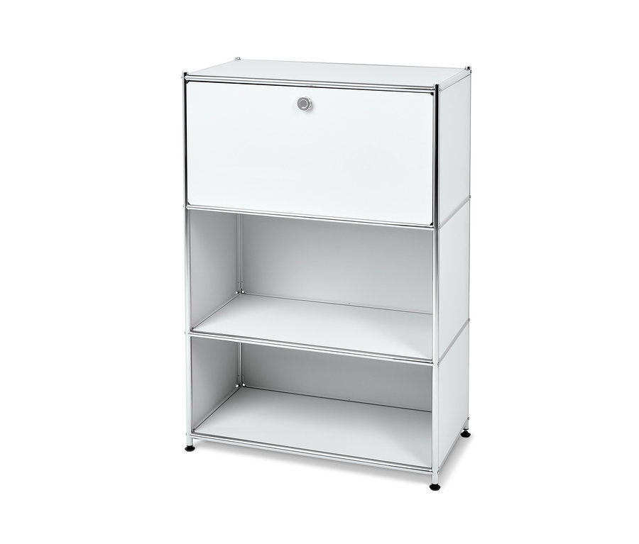 Bílý kovový sekretář »CN3« se dvěma policemi.