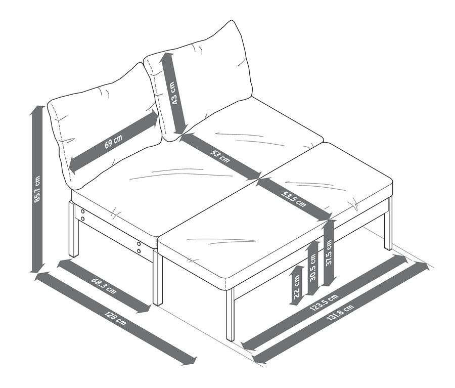 Rozkládací pohovka »Elin« s pohodlnými polštáři a rozměry.