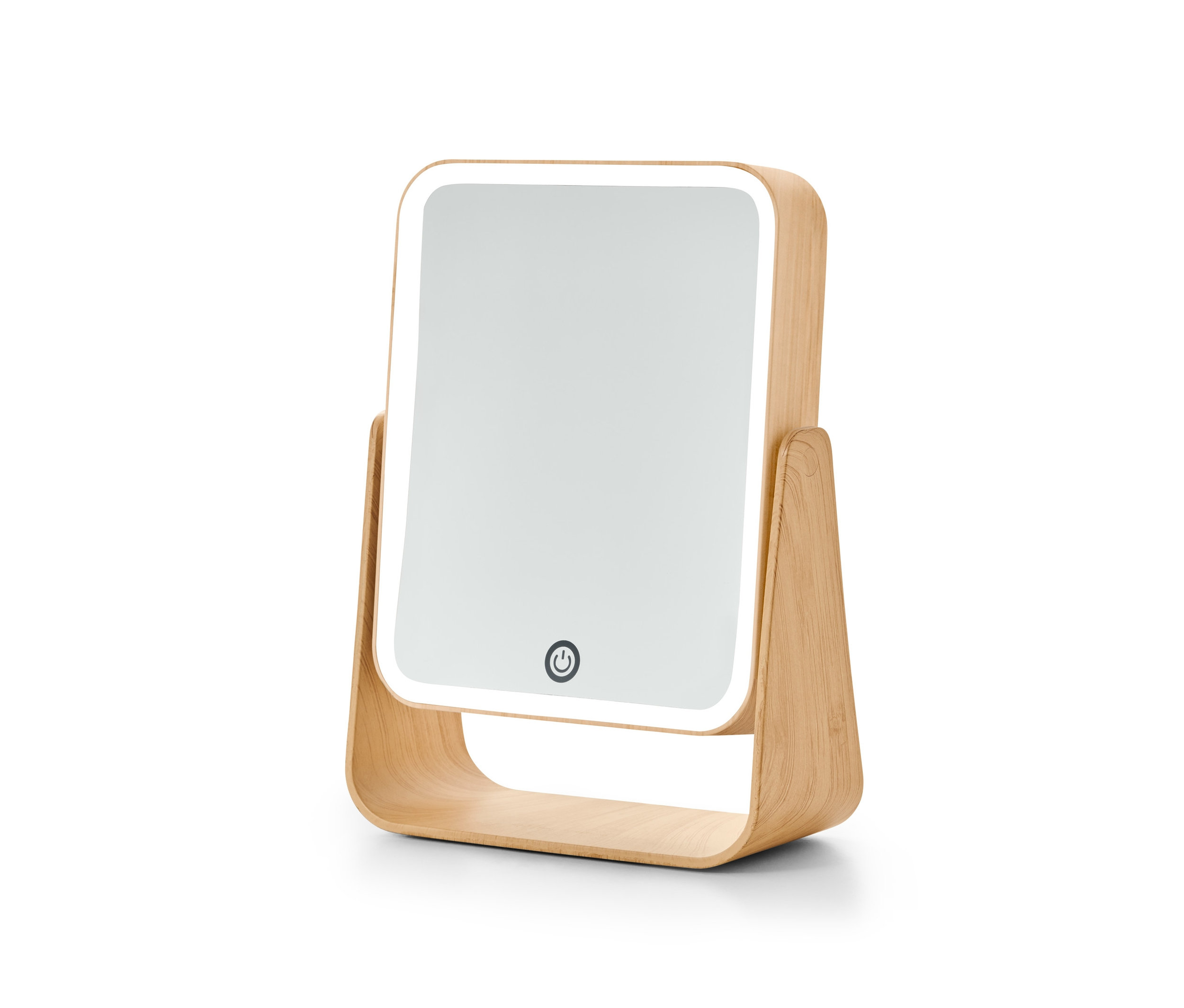 Kosmetické zrcátko s LED v dřevěném vzhledu.