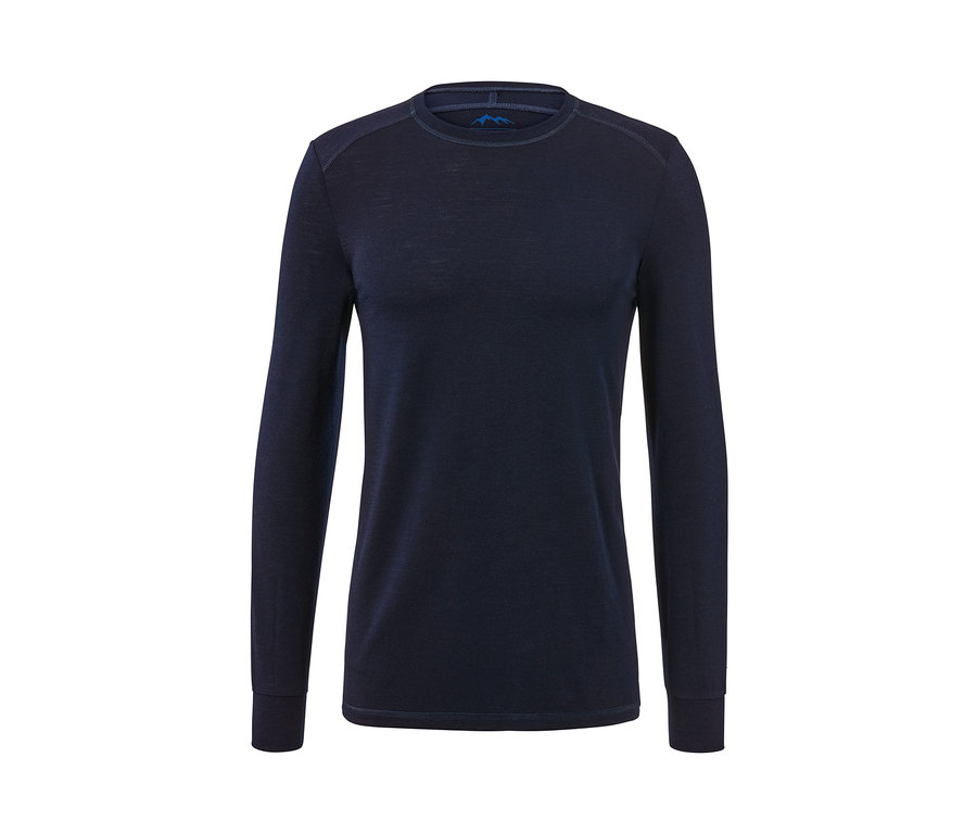 Tmavě modré funkční triko s dlouhým rukávem s vlnou s certifikací RWS.