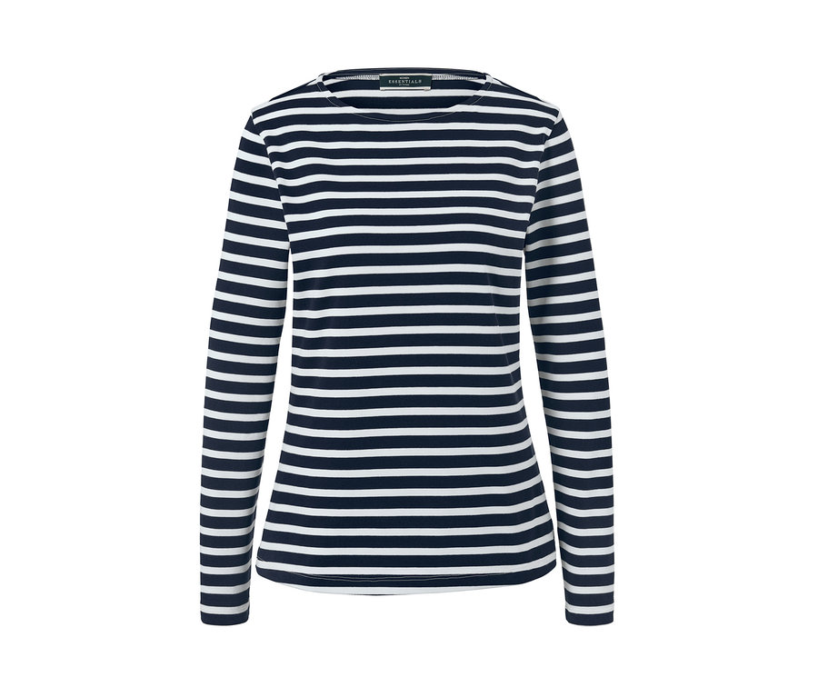 Modré proužkované triko s dlouhým rukávem.