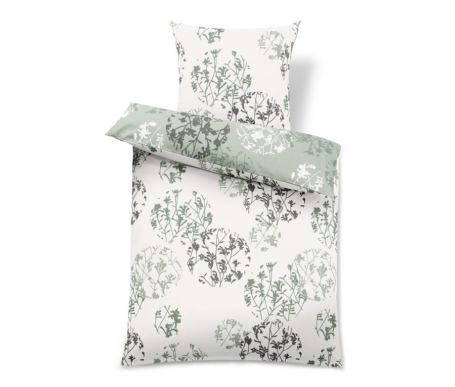 Mátové povlečení renforcé se standardní velikostí a nadměrnou velikostí s kruhovým rostlinným vzorem.