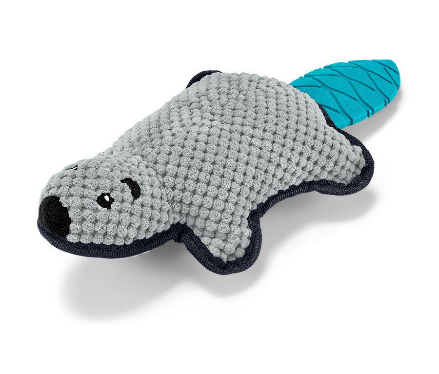 Plyšová hračka pro psy »Bobr« leží na bílém pozadí.