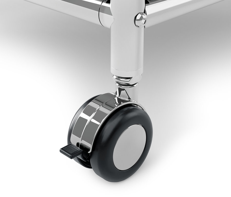 Detail šedého kovového kontejneru CN3 na kolečkách se 3 dvířky.