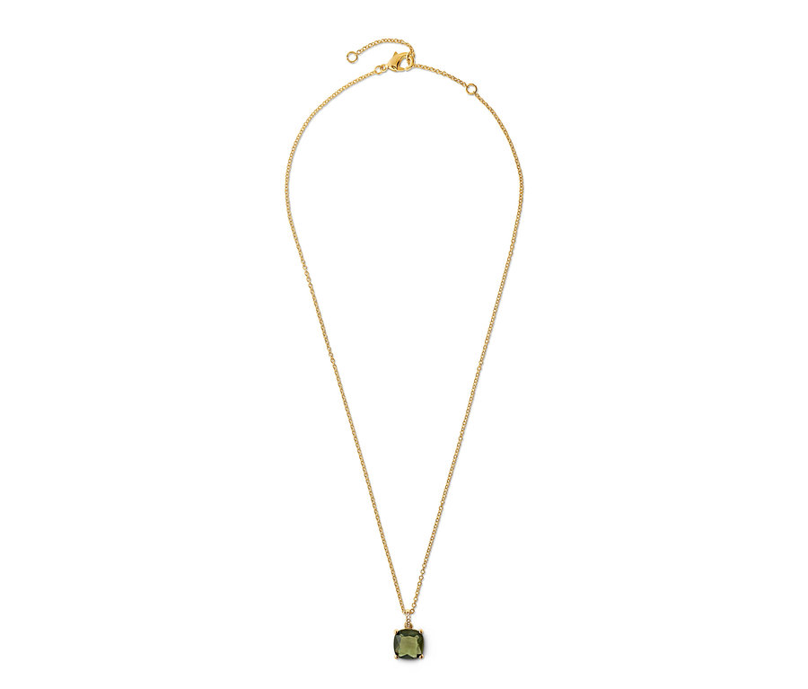 Zlatý náhrdelník Forest se zeleným skleněným kamenem.