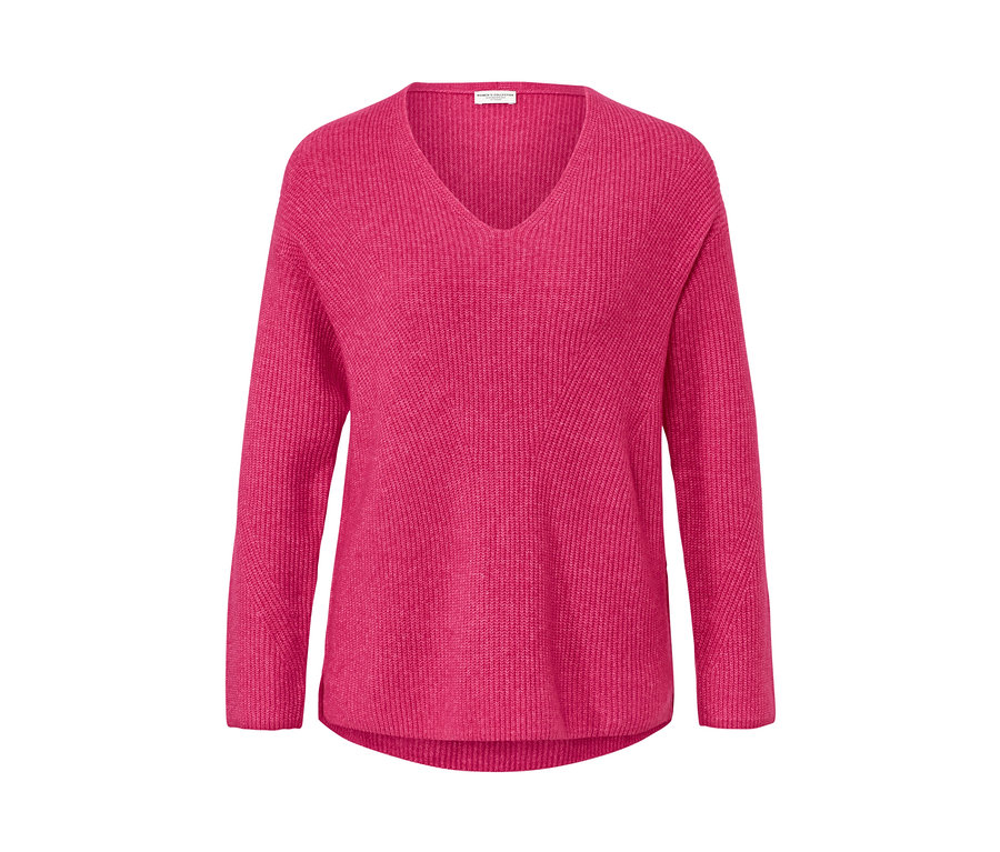 Malinový svetr z hrubého úpletu s výstřihem do V.