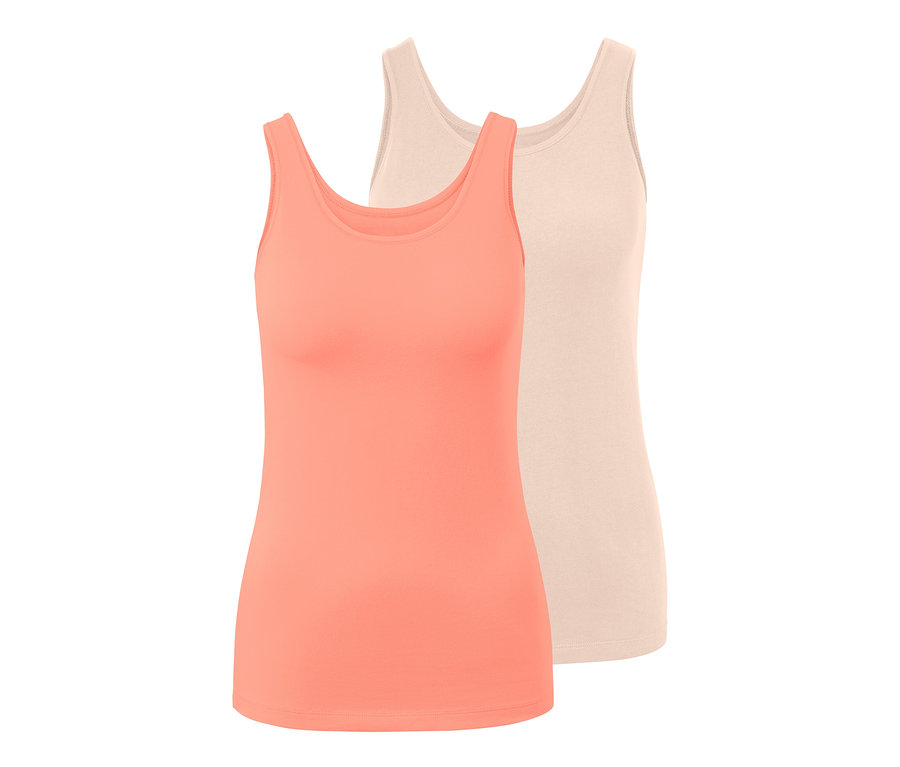 Dvě tílka: jedno korálové, druhé krémové.