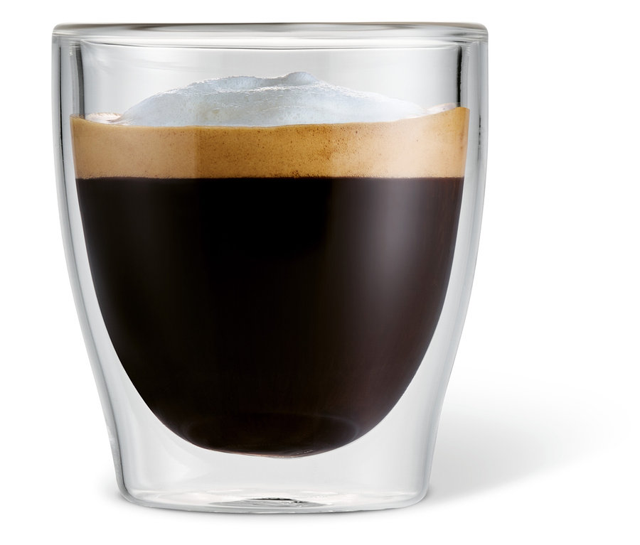 Espresso ve 2 dvoustěnných sklenicích.
