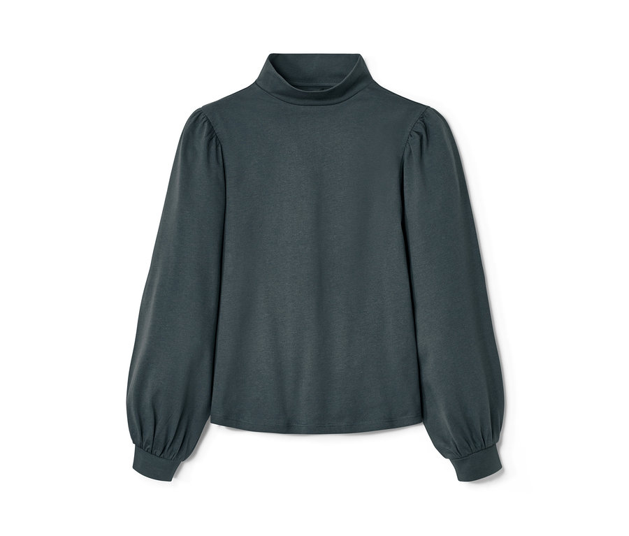 Dětské triko s dlouhým rukávem, břidlicově modré, leží na bílém pozadí.