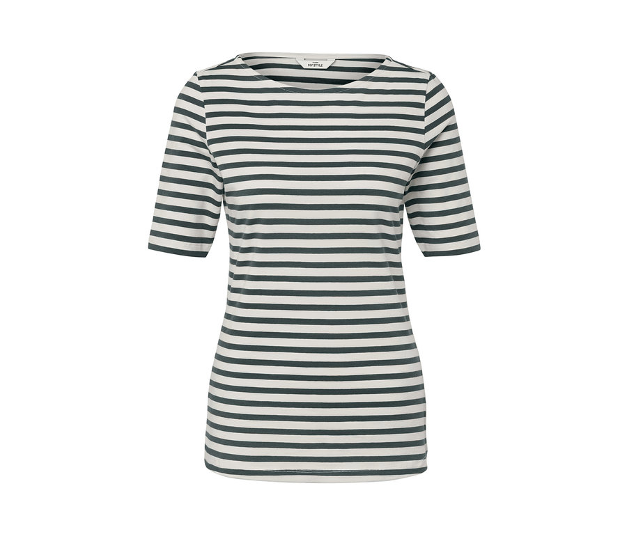 Zelené pruhované triko s polodlouhým rukávem.