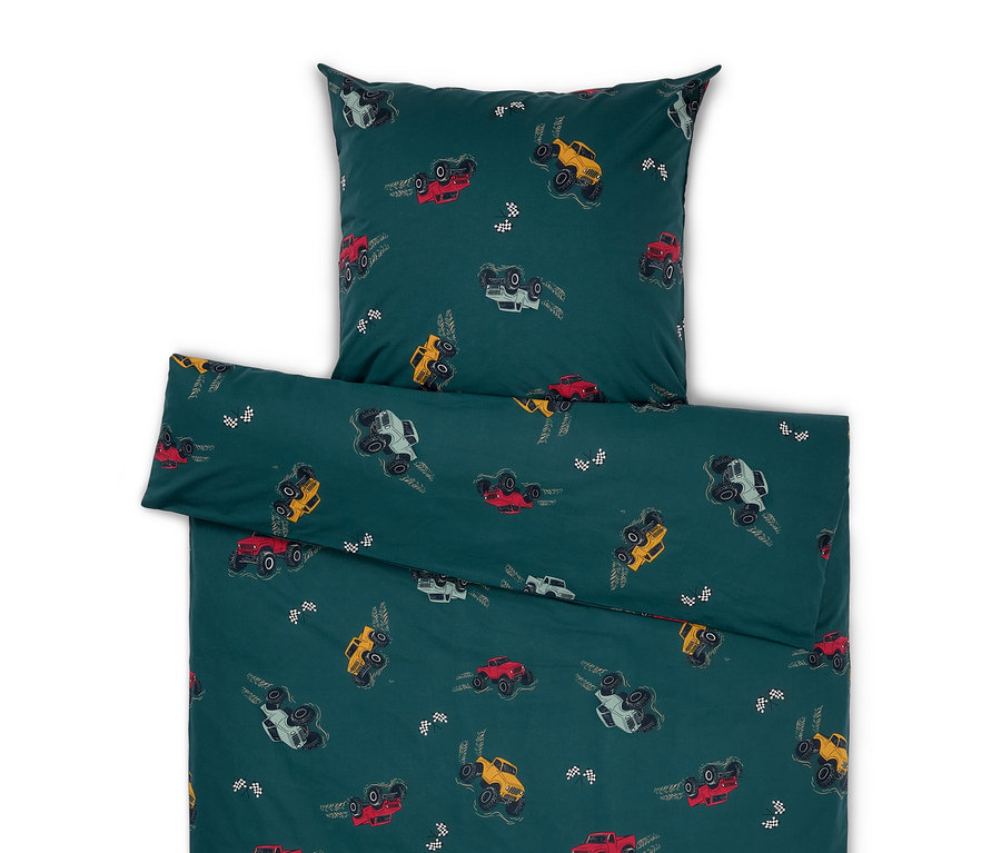 Zelené dětské povlečení Renforcé s potiskem aut.