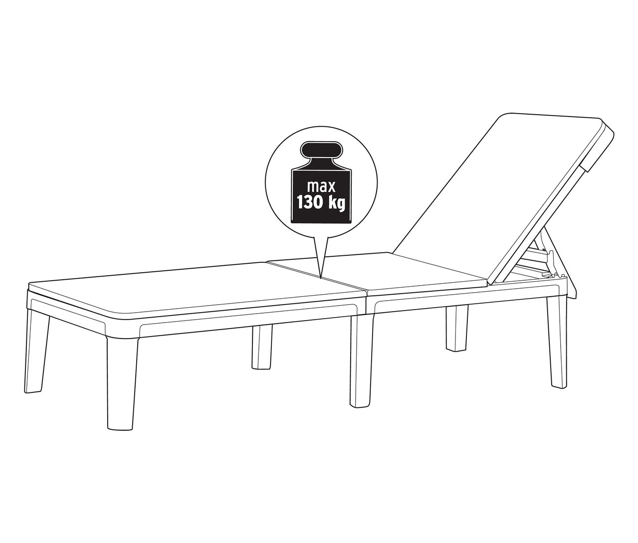 Nákres lehátka s maximální nosností 130 kg.