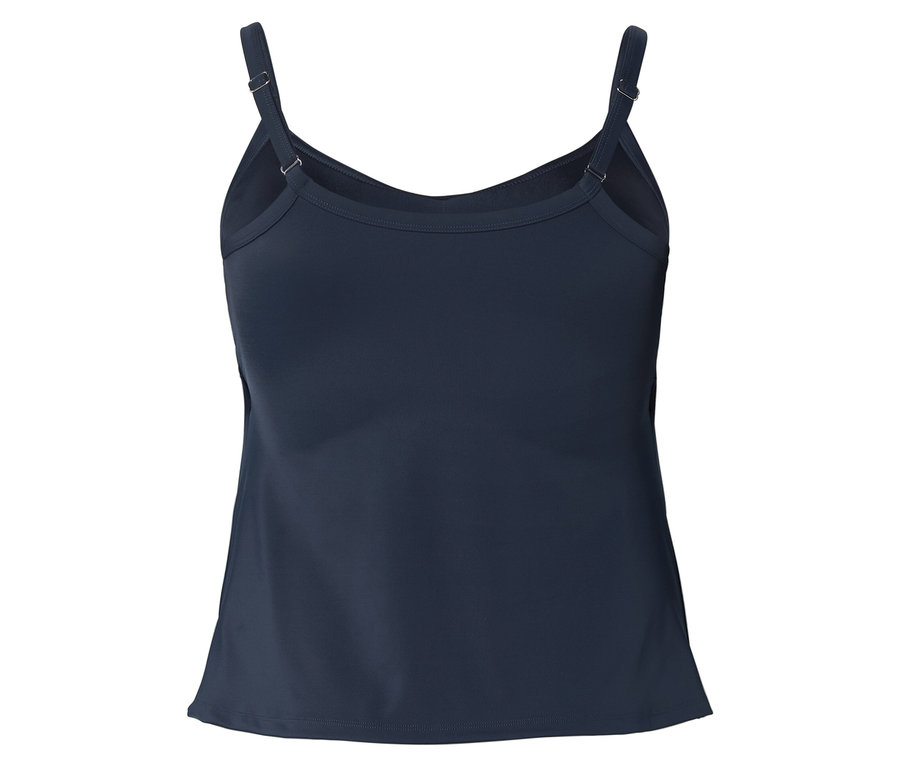 Tmavě modrý tílko s nastavitelnými ramínky.