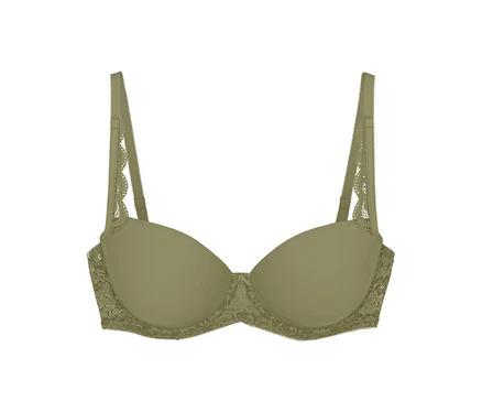 Podprsenka Triumph Amourette WP v barvě olive gold s krajkovými detaily na ramínkách a po stranách.