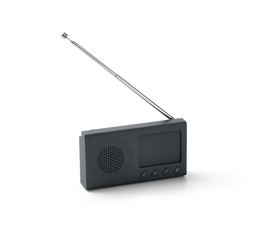 Černé přenosné rádio DAB/FM s Bluetooth a vysunutou anténou.