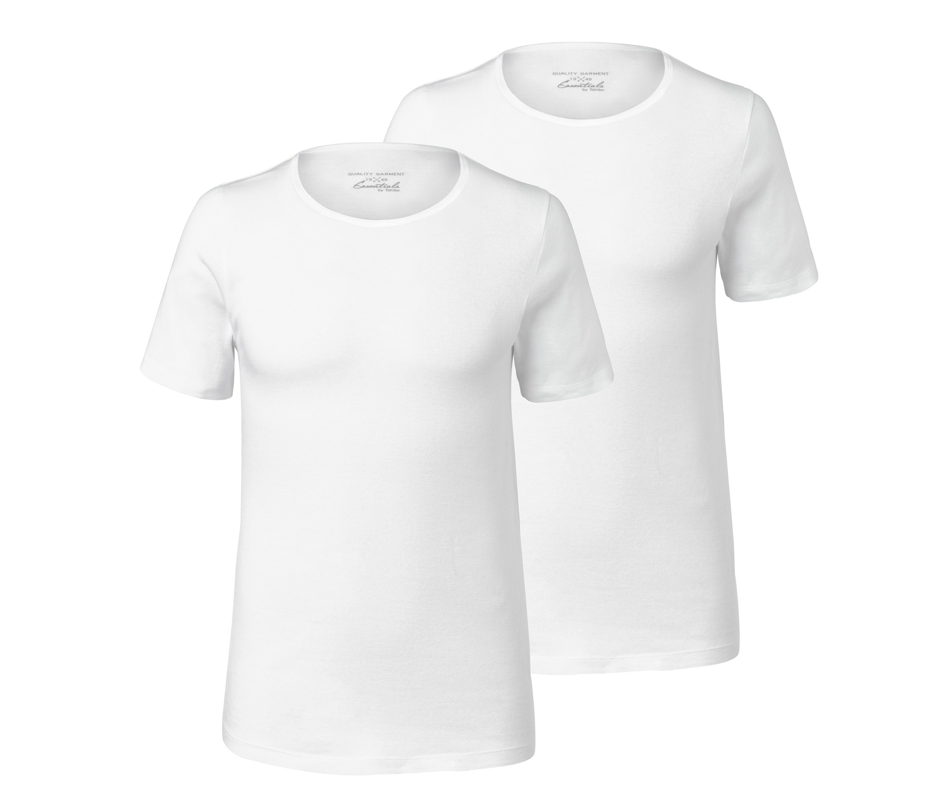 Dvě bílá spodní trika z jemné žebrované pleteniny s krátkým rukávem.