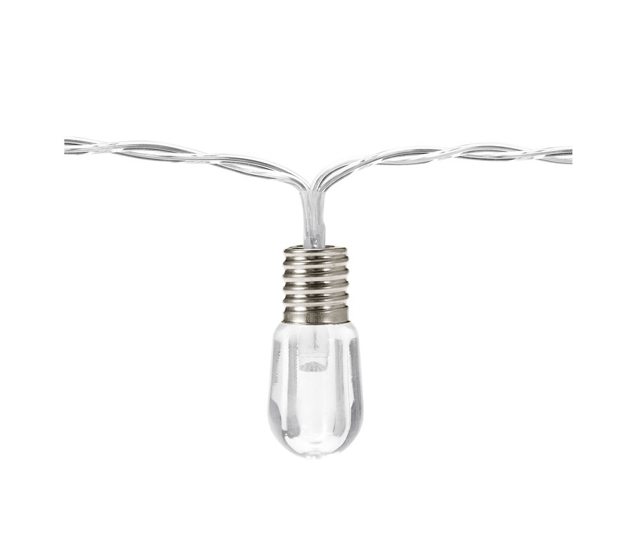 Detail LED světelného řetězu s mini žárovkami.